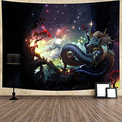 799 Wandteppich Drache Mehrfarbiger Sternenhimmel Im Dunkeln Ein Cooler Chinesischer Drache Trippy Tapestry Weiches Waschbar Landschaft Wandtücher, Für Party Dekor, Schlafzimmer, 100x150cm