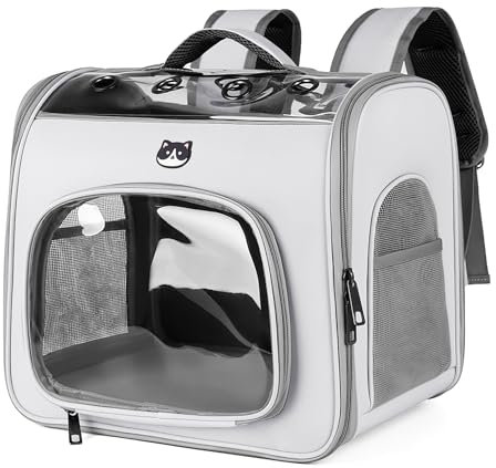 ALLSOPETS Katzenrucksack für Große Katzen und Kleine Hunde, Atmungsaktiver Haustieren Rucksack mit Frontöffnung und Sicherheitsleine, Ideal für Reisen Wandern und Spaziergänge (Wolken Grau)