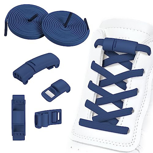 OSDUE Cordones Elásticos Sin Atar, 2 Pares Ajustables Cordones Elásticos Sin Nudo Sin Nudos con 4 Hebilla Metal Elásticos Cordones Sin Atar para Zapatillas, Botas y Zapatos Para Niños y Adultos