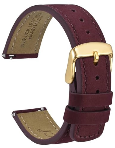 WOCCI 20mm Retro Leder Uhrenarmband für Herren und Damen, Ersatzarmband mit Goldene Schnalle (Rot)