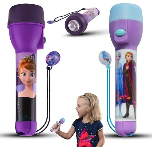 Lot de 2 lampes de poche LED La Reine des Neiges pour enfants, légères et antidérapantes en plastique pour la lecture, le camping et les urgences | Portée lumineuse : 3,5 m | Lampe de poche de Noël
