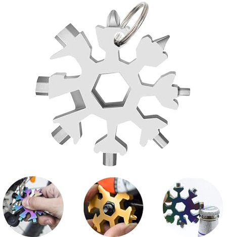 18 in 1 Schneeflocken Multitool,Edelstahl Schneeflocken Multifunktionswerkzeug,Tragbares Schneeflocken-Werkzeug Mit Schlüsselanhänger, Ideales Geschenke für Männer und Vater (Silber)