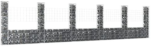 CIADAZ Gabionenkorb U-Form mit 6 Säulen, Gabionen Zaun, Steinkorb Gabione, Gabionenwand, Gabionen Pflanzkübel, Gabionen-hochbeet, Eisen 620x20x150 cm
