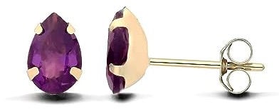 9ct Gold Amethyst Teardrop Stud Earrings - Natural Stones - UK Made