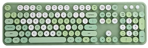Ejoyous Wireless Keyboard and Mouse, 2.4 GHz 1600 DPI Silent Mouse Green Mechanical Keyboard retro USB Round Key Wireless Keyboard and Mouse Set, for PC Computer Laptop Desktop (green