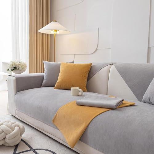 FEEGAR Sofabezug Ecksofa l Form Wasserdicht, Sofabezug Antirutsch, Anti Slip Sofa Cushion, Sofaschoner rutschfest Katze Hunde, Sofa Cover L Shape rutschfest Couch überzug,Grau,90x120cm