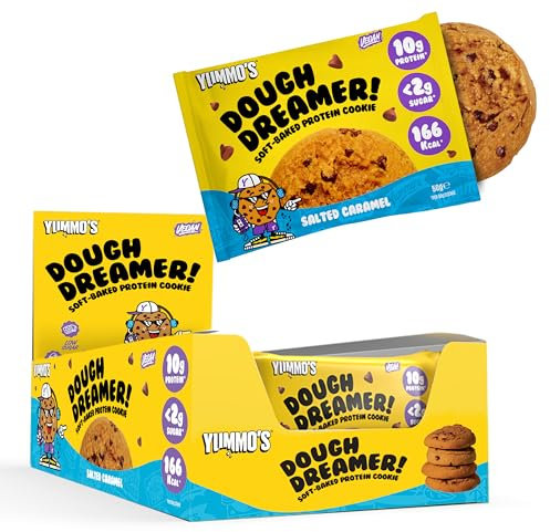 Yummo's - Vegan Protein Cookie, Salted Caramel (12 pack) - Plant Based, High Protein, Low Sugar, Vegan Snack