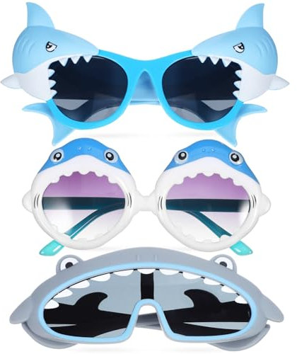 Gadpiparty 3 Paar Hai-Sonnenbrillen Für Kinder Party-Brillen Lustige Hai-Brillen Dekorativ Neuheit Kostümzubehör Geburtstag Meer Motto-Party-Dekoration