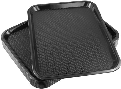 ZEONHAK 8 PCS 40 x 30cm Fast Plastic Food Tray, 16 x 12 Inch Black Rectangular Drink Food Serving Tray for Cafe Restaurants Cafeteria