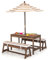 SOARS Kindersitzgruppe, Kinder Picknicktisch mit 2 Bänke & abnehmbarem Sitzkissen, Kindersitzgarnitur mit Sonnenschirm, Sitzgruppe aus Holz, Kinder Gartenmöbel für Outdoor & Indoor (Cappuccino)
