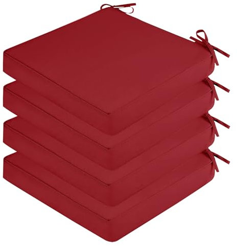 SK Studio 4er Set Stuhlkissen Outdoor wasserdicht Polsterauflage Stuhlauflage Kissen Sitzkissen Bezug abnehmbar mit Eckbändern Weinrot, 45x45x5cm