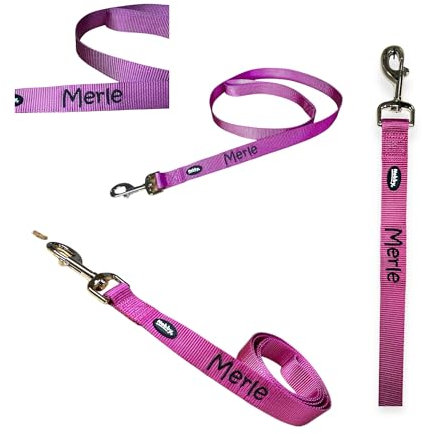 Hundeleine Nylon 120x2,5 cm mit Name bestickt, verschiedene Farben