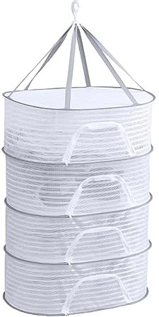 Herb Drying Rack Net, 4 Layer 2.3ft Hanging Drying Rack Net Collapsible Mesh Drying Net Hanging Plant Dryer Net Zipper Closure for Drying Seeds Herbs Vegs Fruits Bud Vegetables (19.69x27.55x34.64 in)