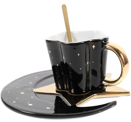 Garneck Tazze Da Caffè Con Design e Notturno Piattino e Cucchiaio Tazza Da Tè Pomeridiano e Tazza Acqua Per Casa Caffetteria Utilizzabile Come Per Bevande o Vaso