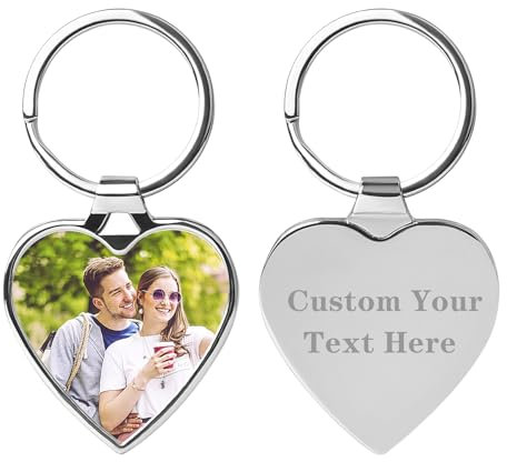 Personnalisable Porte-clés avec Photo Et Texte Gravé, fête des pères, fête des mères cadeau pour mama & papa, Cadeau personnalisé pour homme et femme anniversaire, Saint Valentin, Noël (Cœur)