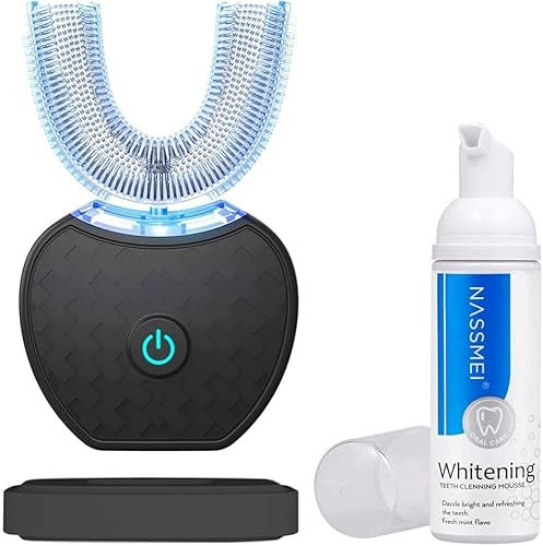 Ultraschall Zahnbürste, Automatische Zahnbürste, Schall Zahnaufhellung Zahnbürste mit Timer, 360° Ultraschall Elektrische Zahnbürste für Erwachsene, Kabelloses Aufladen (Black)