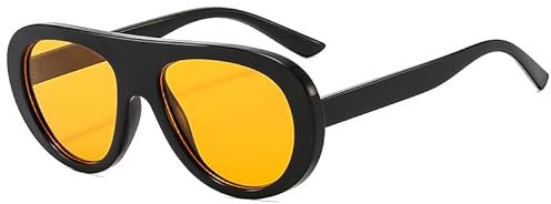 YAMEIZE Oversized Oval Sunglasses for Women - Men Retro Round Flat Top Sunglasses Vintage Trendy Eyewear UV400 Protection (Black Orange)