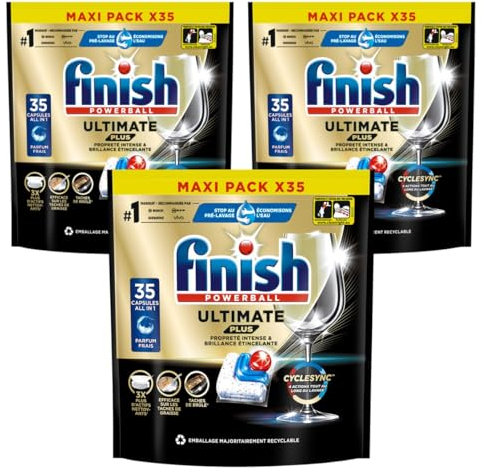 Finish Ultimate Plus Pastilles Lave-Vaisselle All in One- Parfum Frais - 105 Tablettes Lave-Vaisselle