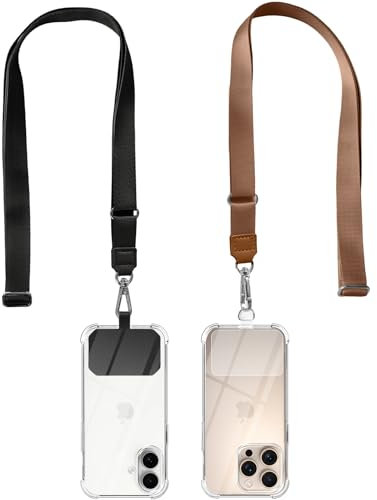 Woijrly 2 Piezas Cordón para Teléfono Cadena Universal con Parche, Colgar Teléfono con Correa Móvil en Cuello Ajustable Cuerda para la Mayoría de los Smartphone para Samsung iPhone Redmi, Negro+Marrón