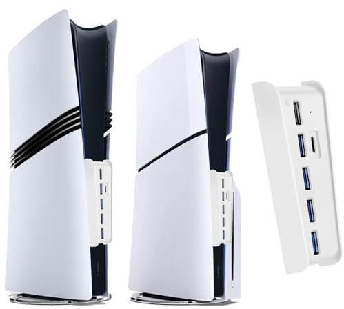 6 Ports USB Hub for PS5 Pro/Slim Console, High-Speed Expander Hub Charger Port with 4 USB-A 2.0 + 1 USB Charging Port + 1 Type C Port, Compatible with PlayStation 5 Pro/Slim Front Jacks