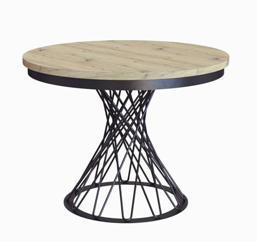 MEBLINI Esstisch Rund Ausziehbar aus Metall - Loft - Esszimmertisch Modern - Küchentisch - Ausziehtisch - Round Dining Table - Esszimmertische - 100-138x77cm - LUCO - Artisan Eiche/Schwarz Matt