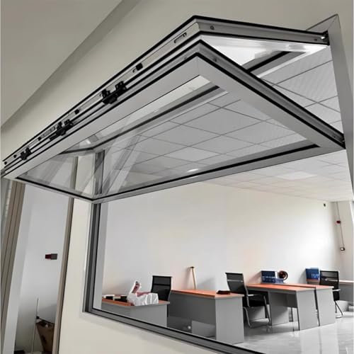 Ventana plegable de aleación de aluminio reforzado con cerraduras, 60 x 70 cm, salida de servicio doble para camiones de comida y comedor al aire libre