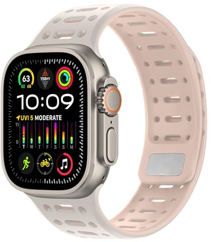 Compatible avec Bracelet Apple Watch 49/46/45/44/42/41/40/38mm Homme, Bracelet Silicone Magnétique Souple pour iWatch Ultra 3/2/1 Series 11 10 9 8 7 6 5 4 SE3/2/1 (49/46/45/44/42, Starlight Rose)