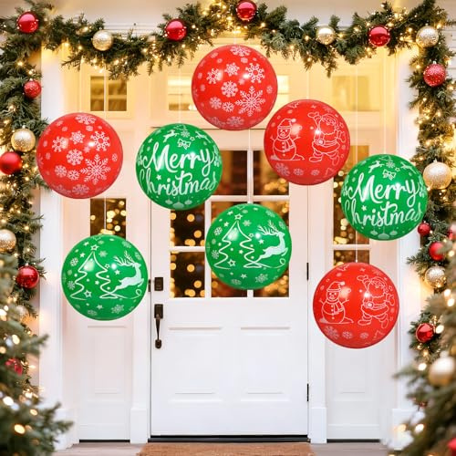 Wlicon 8 Stück 40 cm Weihnachts aufblasbare Bälle Aufblasbare Weihnachtskugel Ornamente im Freien für Weihnachtsgarten Rasenhaus Urlaub Vordertür Fenster Dekoration
