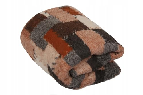 Wool & Home Merino Wolldecke 200x200 cm – Kuscheldecke aus 100% Merinowolle, Geometrisches Muster Braun-Grau-Beige – Gewicht 500 g/m² – Atmungsaktiv und Langlebig
