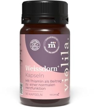 violila Weissdorn+ Kapseln | Mit 450 mg Weissdornfruchtextrakt & Vitamin B1 für das Herz | 22,5 mg Flavone | Vegan & ohne unnötige Zusatzstoffe | Für hormonelle Balance | 90 Kapseln