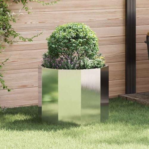Hoopleep Pflanzkübel Silber 60x60x50 cm, runder Edelstahl Blumenkübel für Garten, Terrasse, Balkon, erhöhte Outdoor-Pflanzgefäße, Metall Beet