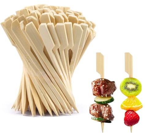 300pcs Wooden Skewers for Kebab Skewers Wood 9CM Mini Fruit Kebab Sticks | BBQ Skewers Flat Burgers Sticks Cocktail Sticks Wooden for BBQ Sandwich Cocktail Fruits Buffets Party