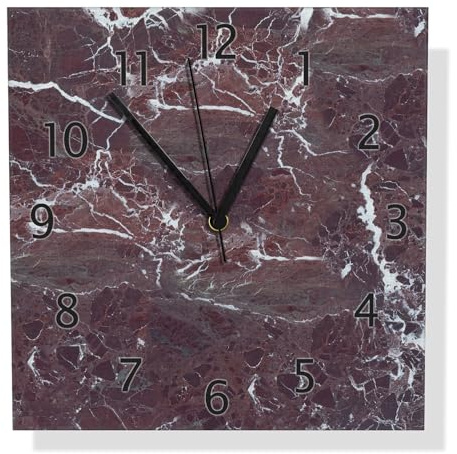 Wallario Design Wanduhr Roter Marmor-Optik aus Aluverbund, Alu-Uhr Größe 30 x 30 cm, Schwarze Zeiger mit Metalloptik