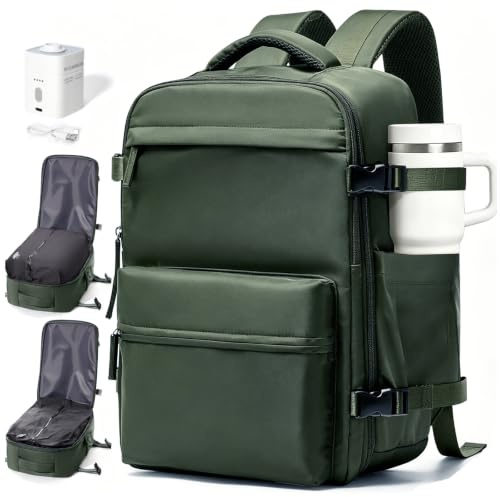 CADOLIM Wizzair - Zaino sottovuoto con pompa, bagaglio a mano, 40 x 30 x 20 cm, per uomo e donna, 40 x 30 x 20 cm, zaino da viaggio con pompa Easyjet, impermeabile, colore: nero, Pompa manuale marrone