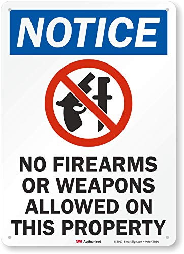 Smartsign Panneau de porte, Legend avis : sans armes à feu/armes Autorisé sur la Propriété, Noir/bleu/rouge sur blanc, 14 x 10, Black/Blue/Red on White, 1