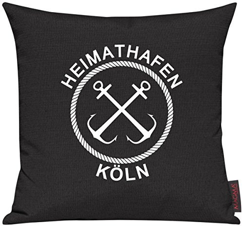 Shirtinstyle Sofakissen Heimathafen Köln, Kissen, Meer, Heimatort, Stadt, Urlaub, Größe 40 x 40cm, Farbe Schwarz