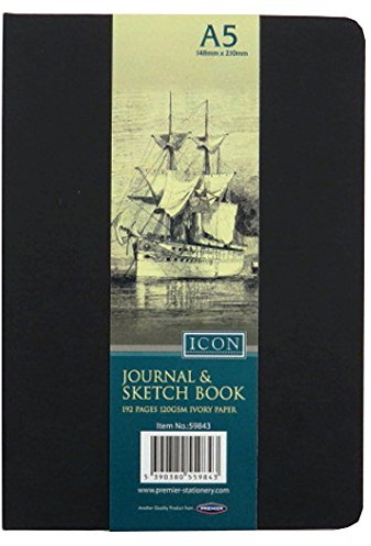 A5 Icon Journal and Sketch Book - Black - 192 Pages, 120gsm Ivory Paper