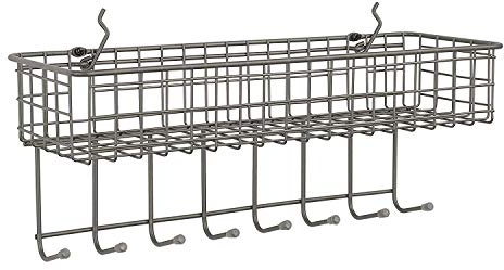 Spectrum Stecktafel und Wandhalterung, Drahtkorb, mit 8 Haken-Station (Industriegrau), Aufbewahrung und Organizer für Garage, Werkzeuge, Schuppen, Zuhause, Werkbank, Handwerk und mehr