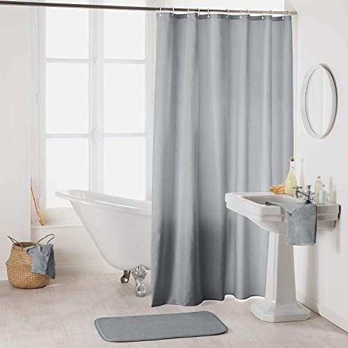 Douceur d'Intérieur, Rideau de Douche avec Crochets (180 x 200 cm) Essencia Gris, Polyester