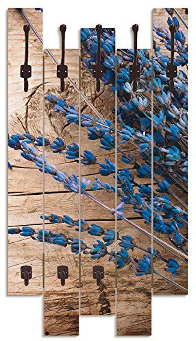 ARTLAND Wandgarderobe Garderobenpaneel Holz mit 8 Haken 63x114 cm Design Garderobe mit Motiv Landhausstil Natur Blumen Lavendel T9QJ