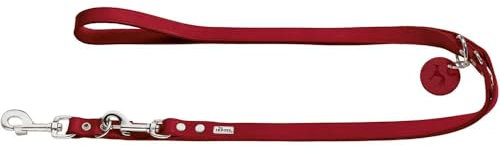HUNTER Verstellbare Hundeführleine, Leder, schlicht, strapazierfähig, geschmeidig, 1.6 x 200 cm, rot