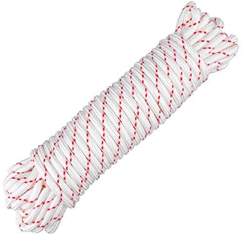 jijAcraft 8MM White Nylon Rope: Thick Nylon Washing Line 20M Solid Binding Hanging Twisted Cord, Heavy Duty Rope for Garden, Hammock, Camping Trips, Marine Rigging (White with Red Dots)