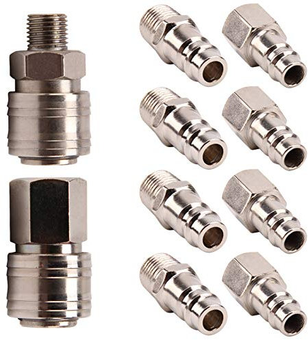 Holdfiturn 10Pcs Air Line Connectors 1/4'' Thread Hose Connector Fittings Set Air Line Hose Compressor Fitting Quick Connectors Air Coupler and Plug Set for 6 8 10mm Hose