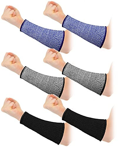 3 Paar Armschoner für dünne Haut und Prellungen, schnittfeste Unterarmmanschetten, Stufe 5, Armschutz gegen Verbrennungen, Schwarz, Königsblau, Grau, 7.9 Inch