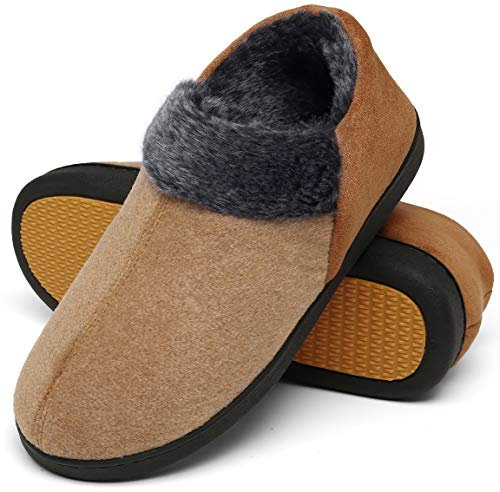 Mishansha Warme Hausschuhe Herren Winter Pantoffeln Herren Hausschuh Männer Memory Foam Slippers Geschlossen Fell Hauspantoffeln Siegel Braun,Gr.48
