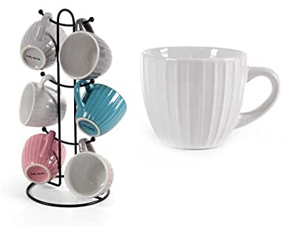GICOS IMPORT EXPORT SRL Set 6 tazze tazzine caffè colazione con stand colori assortiti 90cc SIZ-817861
