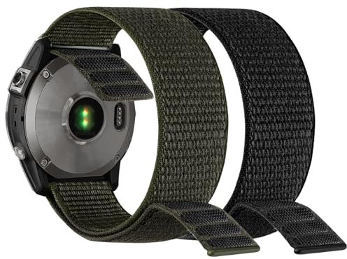 YOOSIDE 22mm Loop Nylon Armband für Garmin Fenix 8 47mm / epix Pro 47mm / Instinct 3 45mm/Fenix 7/6/5, Ultraleichtes Schnell Trocknen Schleife Waschbar Uhrenarmband für Forerunner 965 (Schwarz Grün)