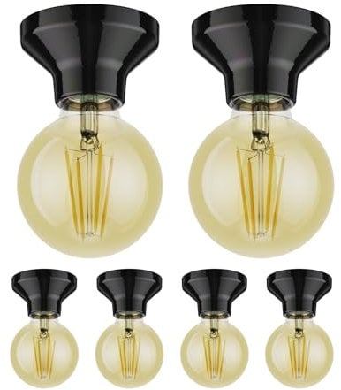 ledscom.de 6 Stück LED Deckenleuchte Elektra Porzellan schwarz, inkl. E27 LED gold max. 818lm, 3-Stufen dimmen, extra-warmweiß