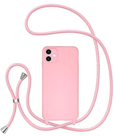 UEEBAI Crossbody Lanyard Phone case for iPhone 11 6.1 inch, Silicone Phone Cover with Adjustable Necklace Strap Soft Belt Neck Cord Lanyard Shockproof Protective Case - Pink