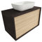 Atrios Modelo Hermes Conjunto Baño con 2 Cajones, Suspendido en Pared, con Lavabo Porcelánico Sobrepuesto y Mueble MONTADO, Madera, Laminado Fresno, 80 cm